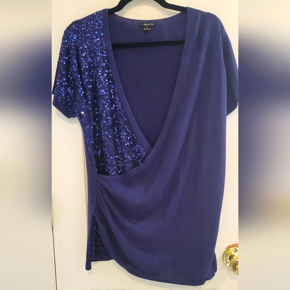 Iman Sparkley Blue Accent Sweater Large - Picture 9 of 9